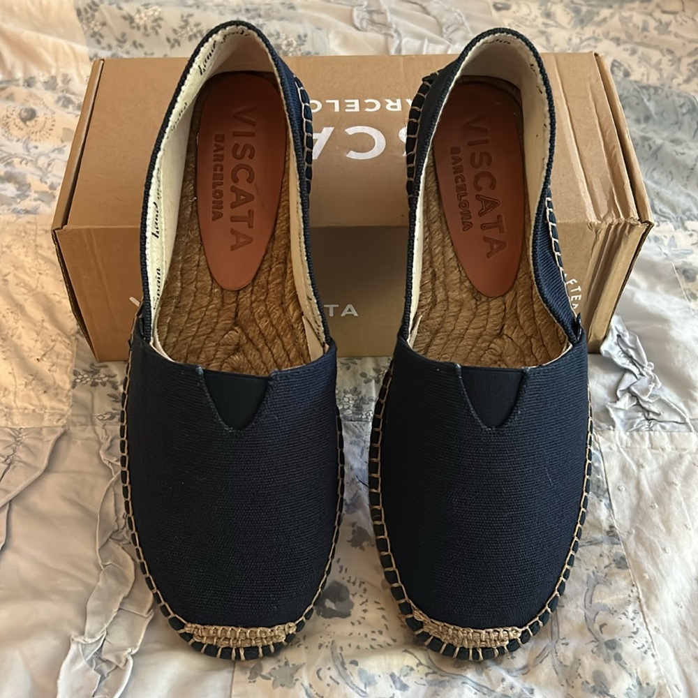 NIB Viscata Barceloneta Canvas Espadrille Flats Navy Blue size US8/EU39
